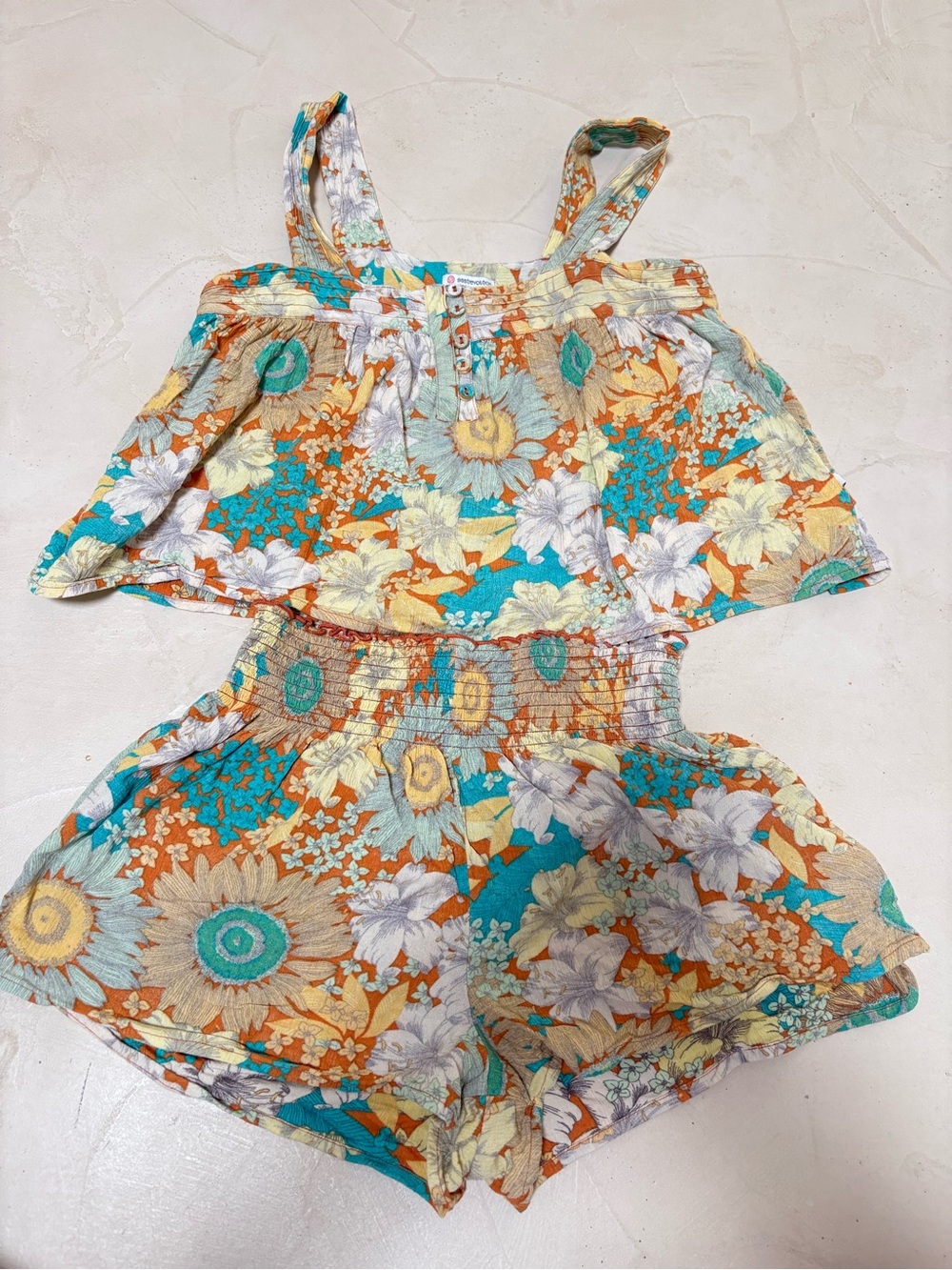 Floral Smocked set - Turquoise & Orange